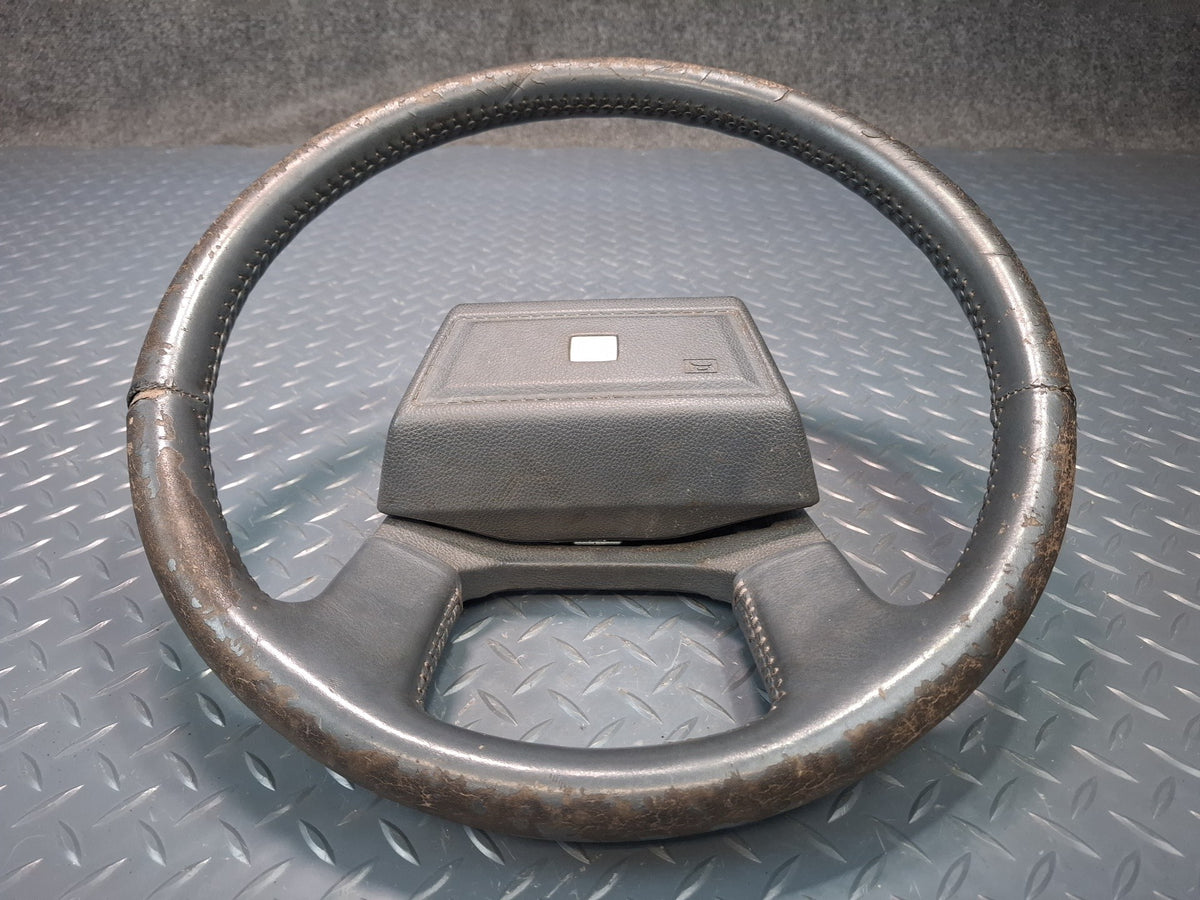 85-86 Toyota Cressida MX73 Leather Steering w Horn Pad Gray Damaged