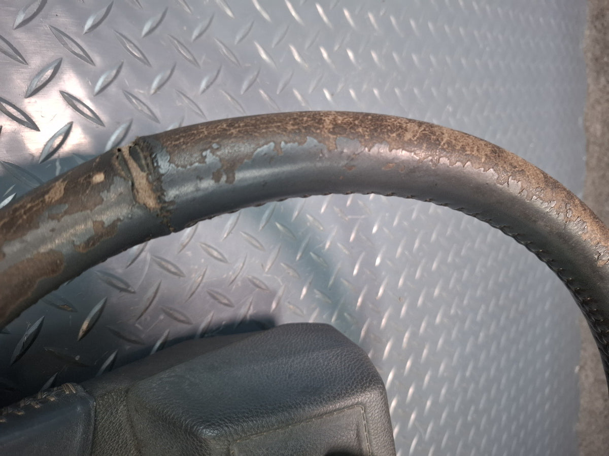 85-86 Toyota Cressida MX73 Leather Steering w Horn Pad Gray Damaged