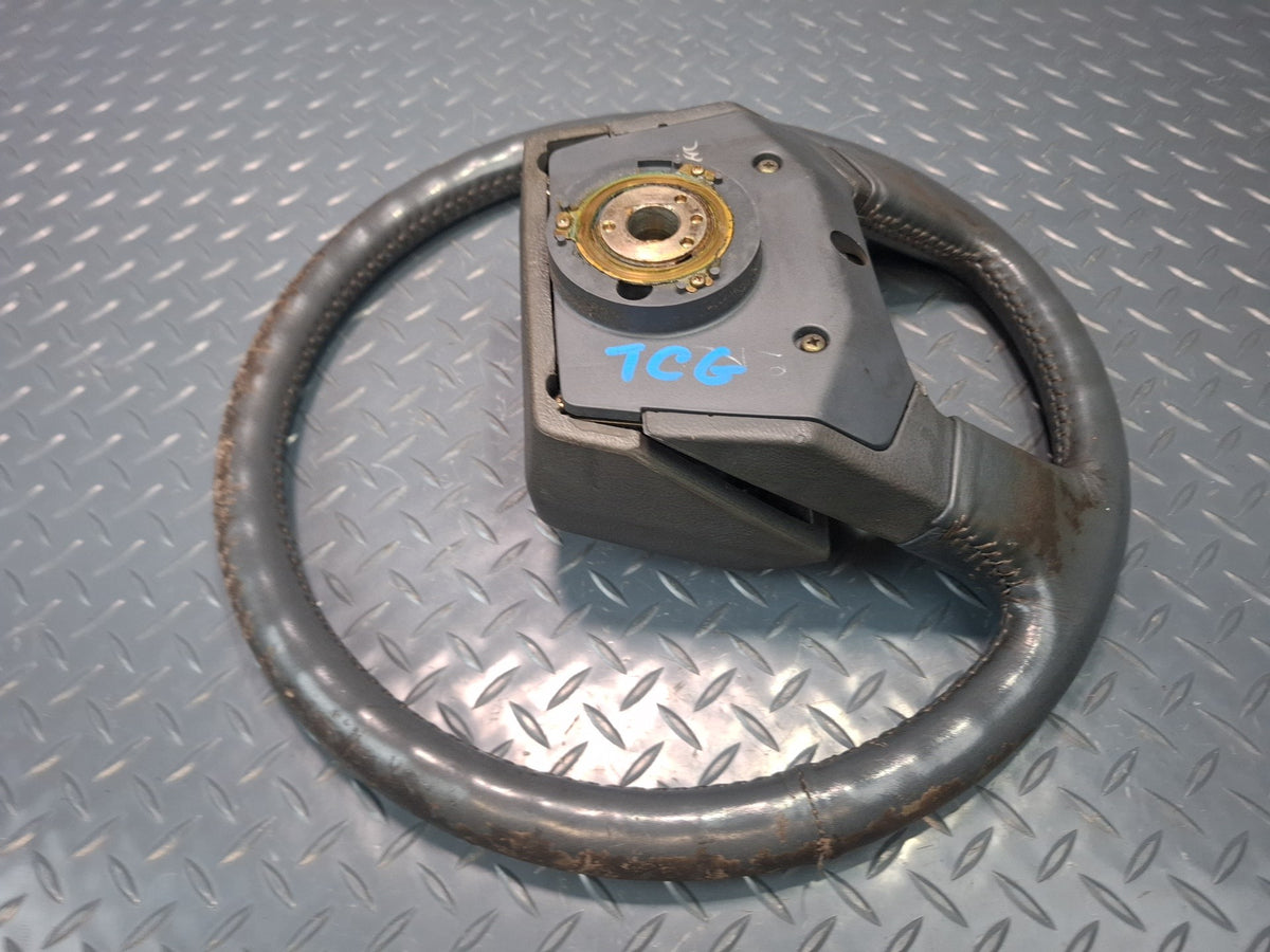 85-86 Toyota Cressida MX73 Leather Steering w Horn Pad Gray Damaged