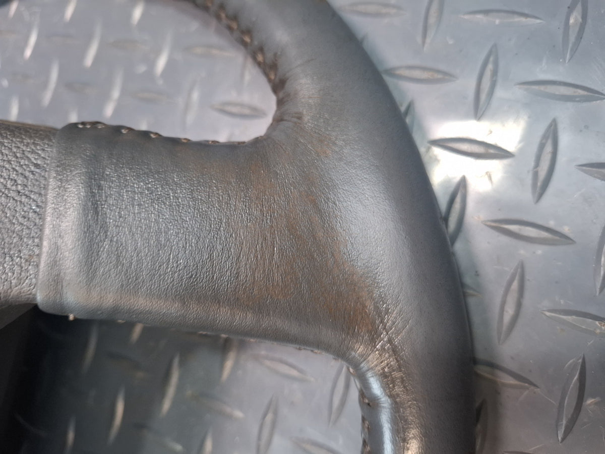 85-86 Toyota Cressida MX73 Leather Steering w Horn Pad Gray Damaged