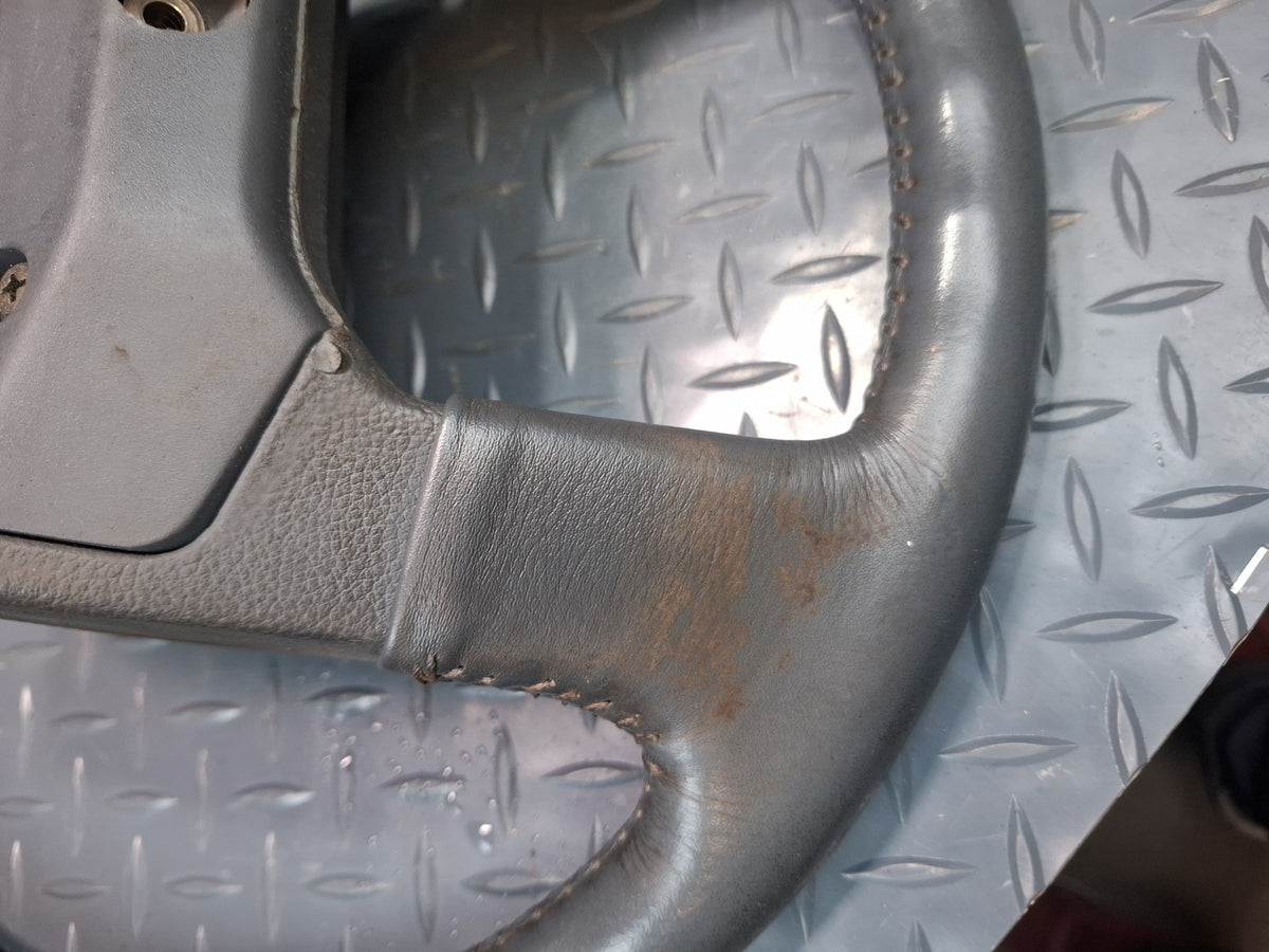 85-86 Toyota Cressida MX73 Leather Steering w Horn Pad Gray Damaged