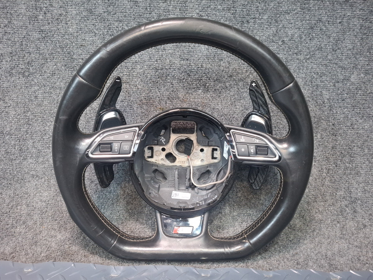 15-16 Audi S3 8VS S-line Sport Flat Bottom Leather Steering Black w Paddles OEM