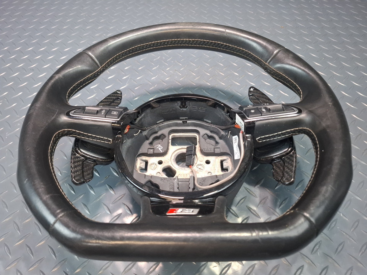 15-16 Audi S3 8VS S-line Sport Flat Bottom Leather Steering Black w Paddles OEM