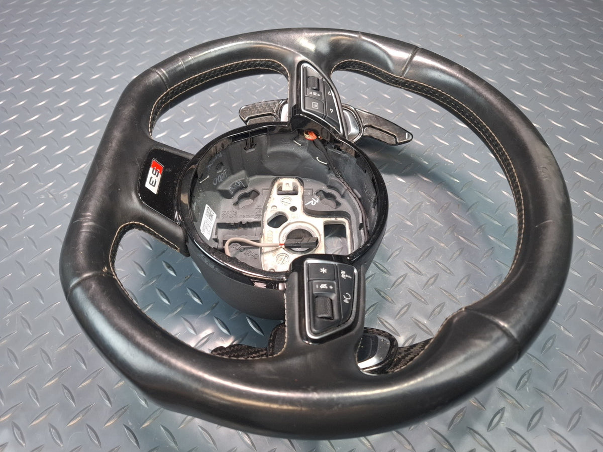 15-16 Audi S3 8VS S-line Sport Flat Bottom Leather Steering Black w Paddles OEM