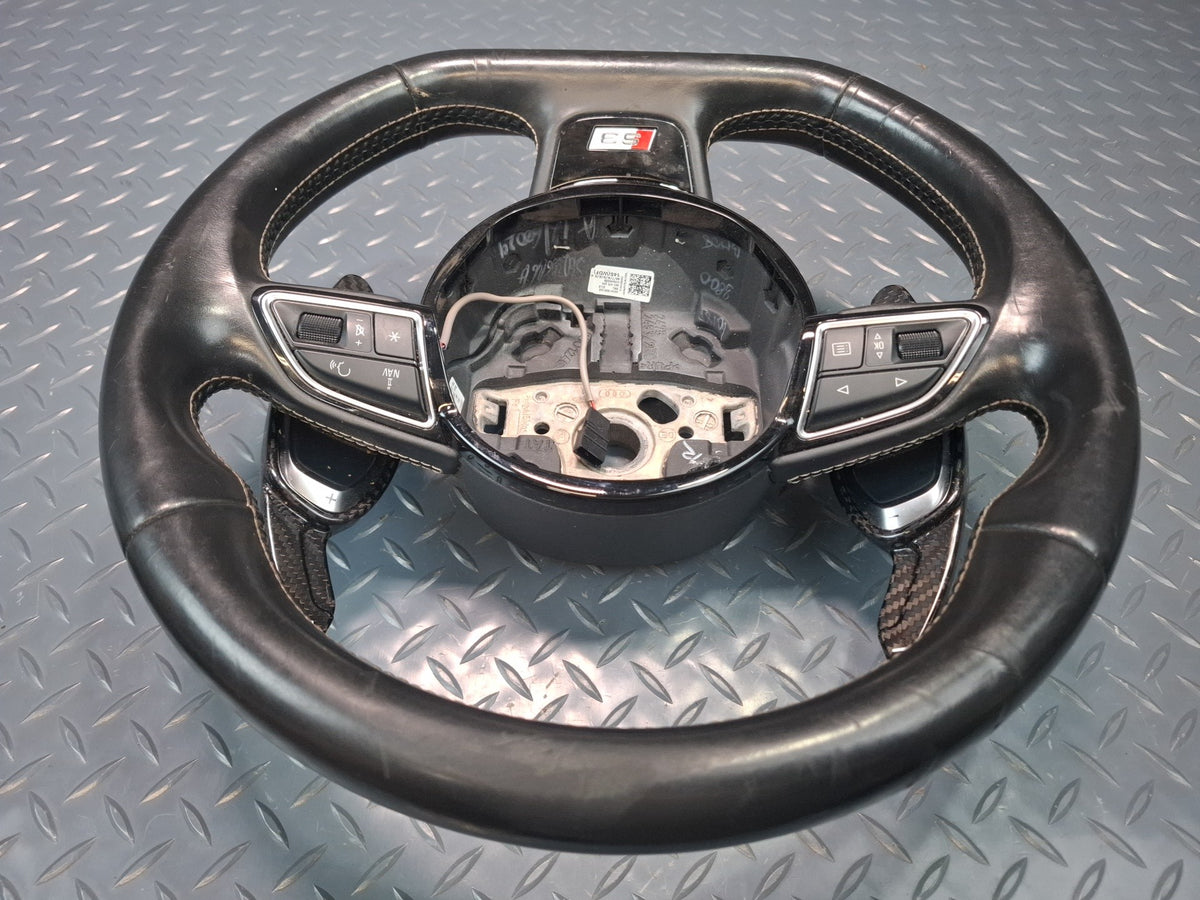 15-16 Audi S3 8VS S-line Sport Flat Bottom Leather Steering Black w Paddles OEM