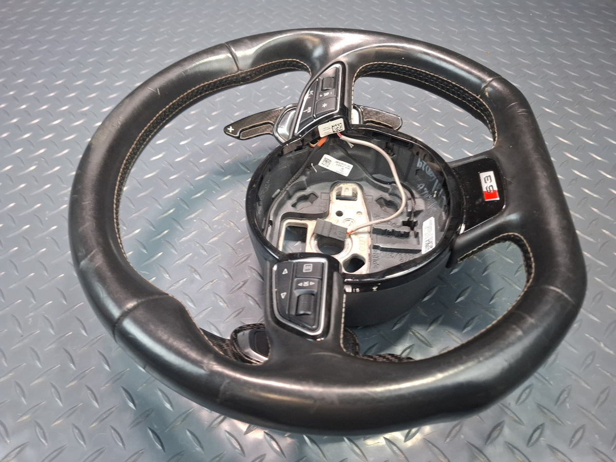 15-16 Audi S3 8VS S-line Sport Flat Bottom Leather Steering Black w Paddles OEM