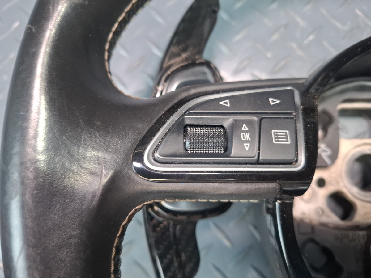 15-16 Audi S3 8VS S-line Sport Flat Bottom Leather Steering Black w Paddles OEM