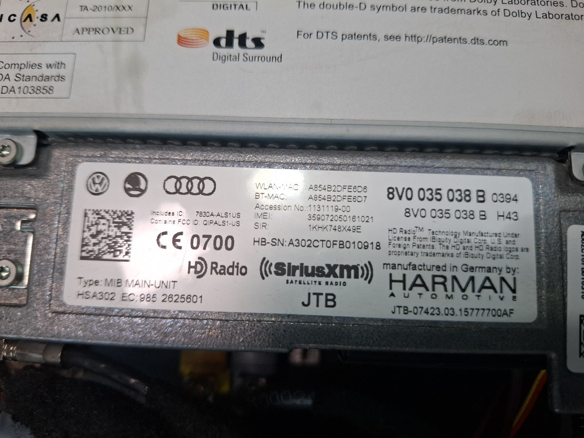 15-16 Audi 8VS S3 GPS Navigation Multimedia MMI Card Reader CD Player 8V0035038B