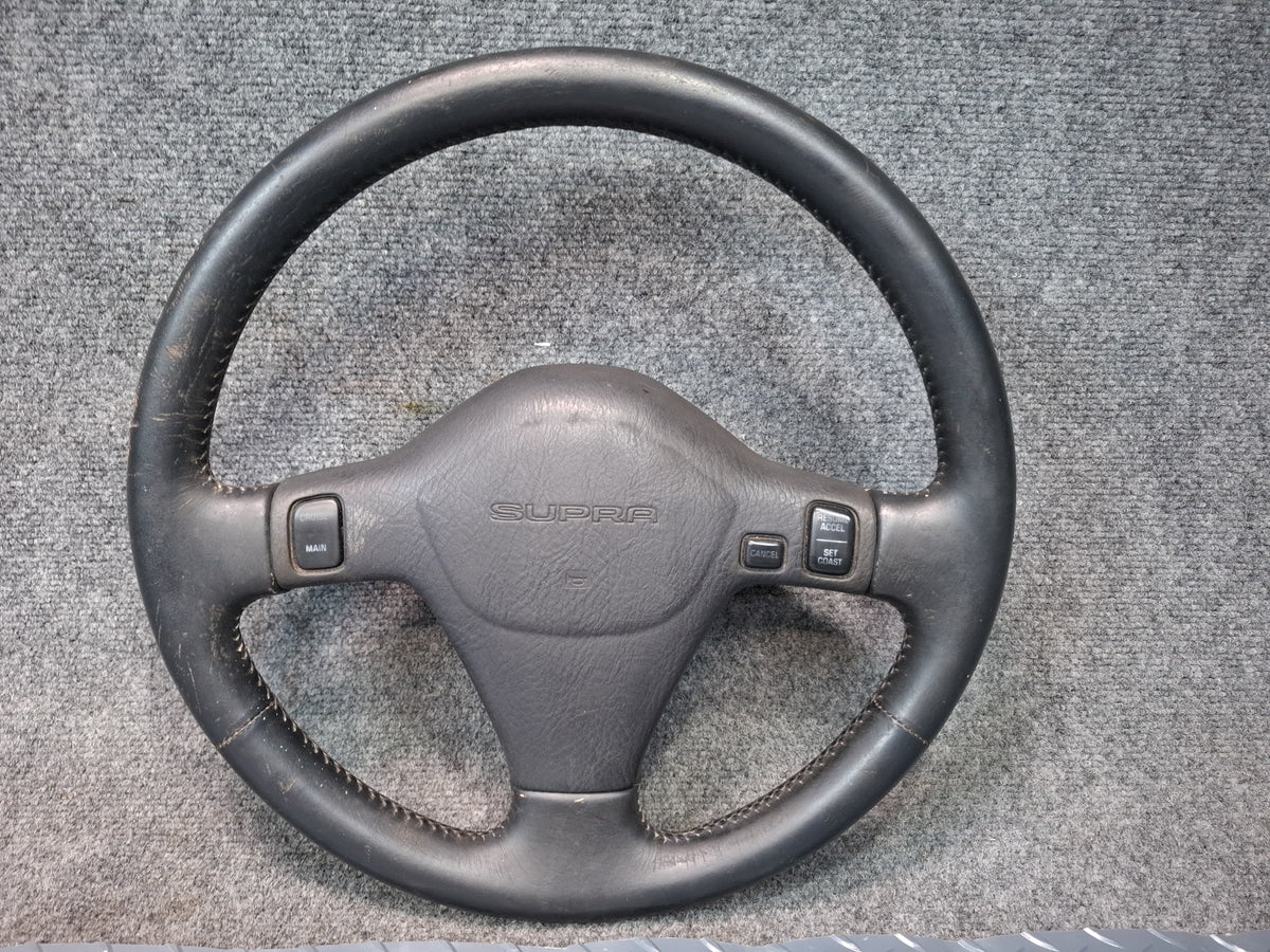 89-92 Toyota Supra MA71 Leather Steering Black w Cruise Switch OEM