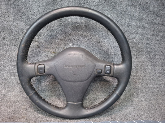 89-92 Toyota Supra MA71 Leather Steering Black w Cruise Switch OEM