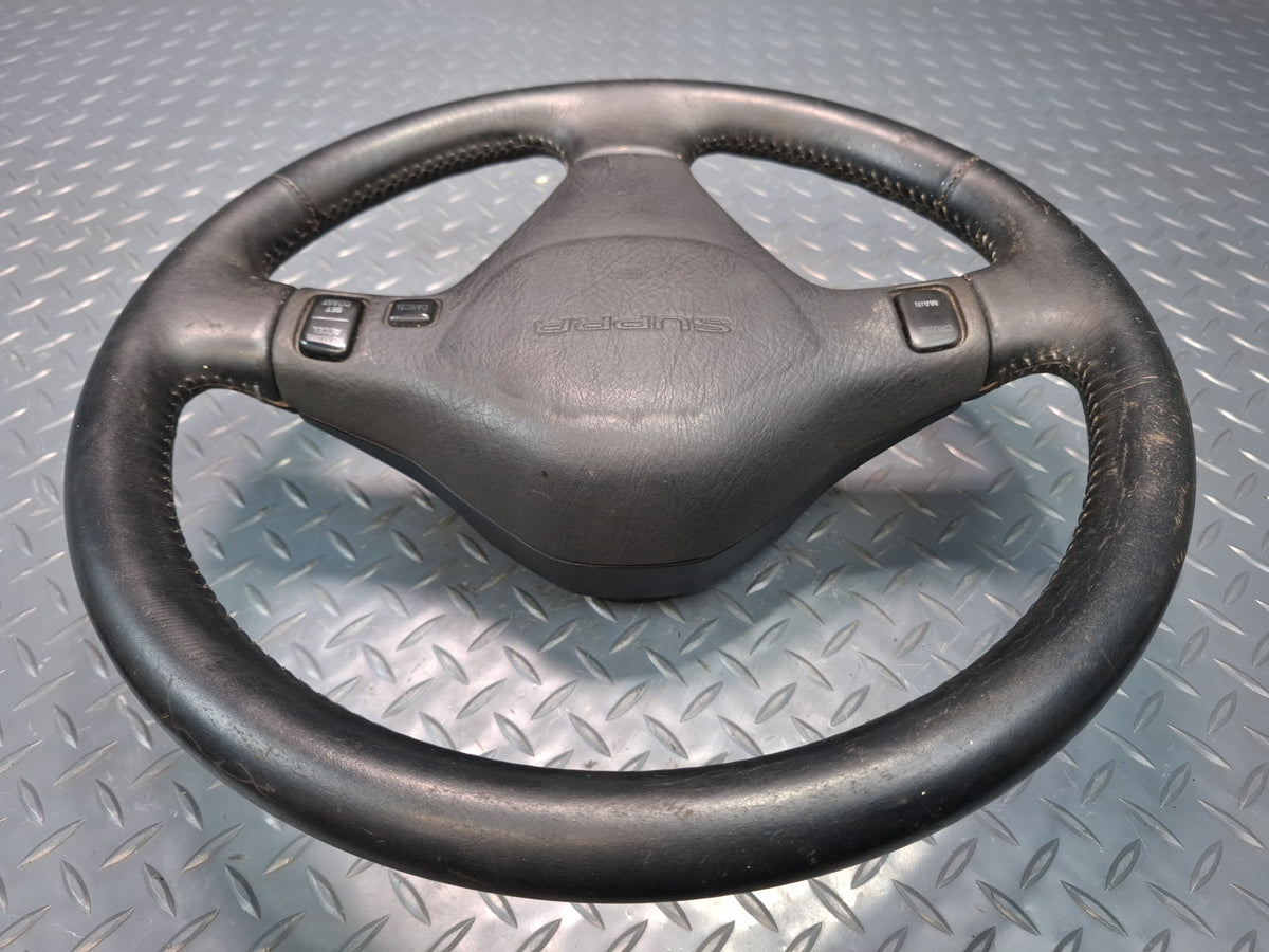 89-92 Toyota Supra MA71 Leather Steering Black w Cruise Switch OEM
