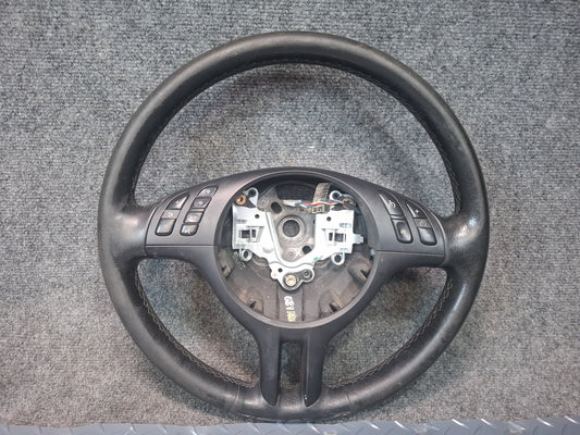 01-06 BMW E46 330Ci 3-SPOKE Leather Sport Steering Wheel w Controls OEM