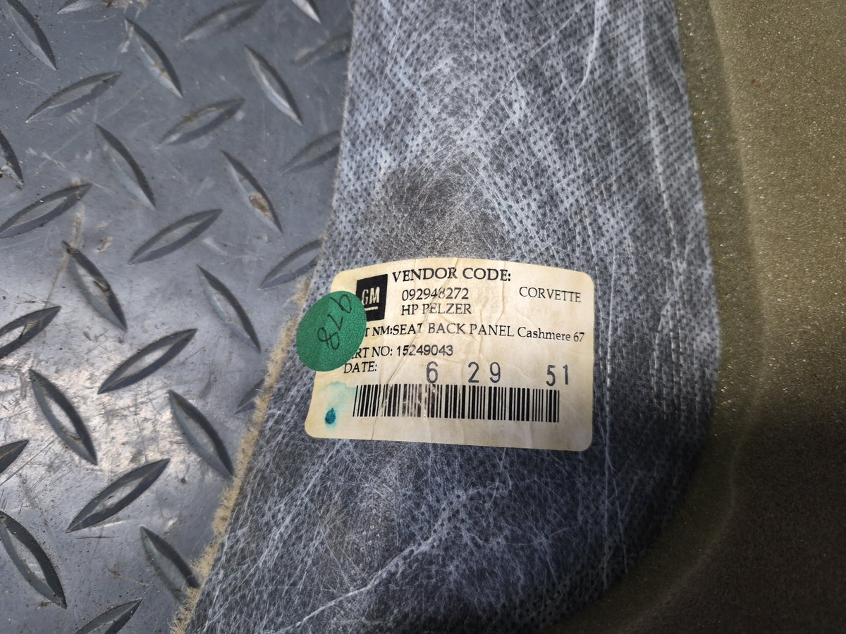 05-13 Chevrolet Corvette C6 Conv Front Seat Back Body Panel Carpet Cashmere OEM