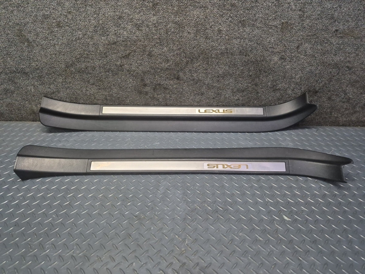 02-05 Lexus UZZ40L SC430 Left & Right Door Step Scuff Sill Plate Trim Set OEM