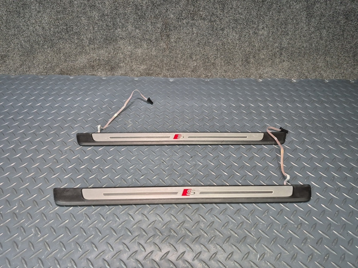 17-25 Audi A4 S4 A5 S5 S-line Set of 2 Door Scuff Sill Plate Trim w Light OEM