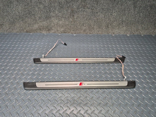 17-25 Audi A4 S4 A5 S5 S-line Set of 2 Door Scuff Sill Plate Trim w Light OEM