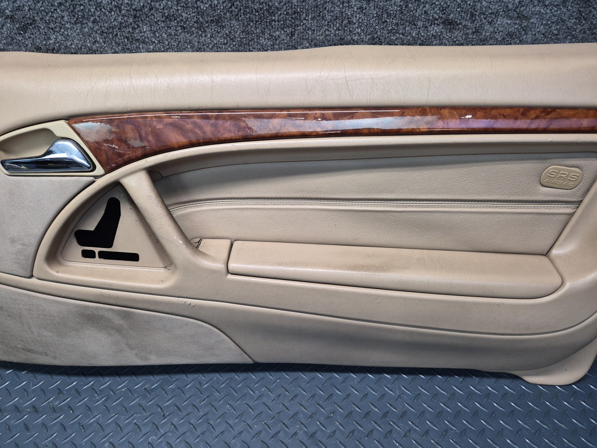 96-02 Mercedes R129 SL500 Right Door Interior Trim Cover Panel Beige Damaged