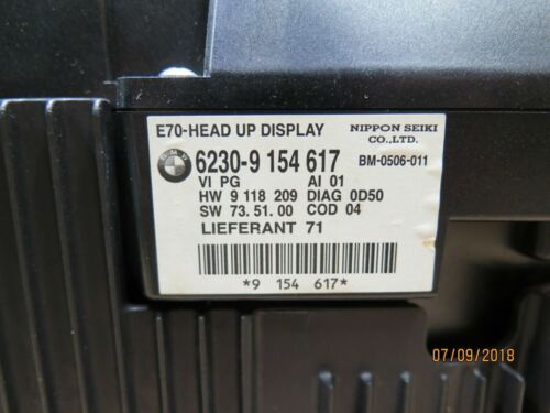 07-08 BMW E70 X5 Left Dash Head UP Monitor Info Display Screen Projector LHD OEM