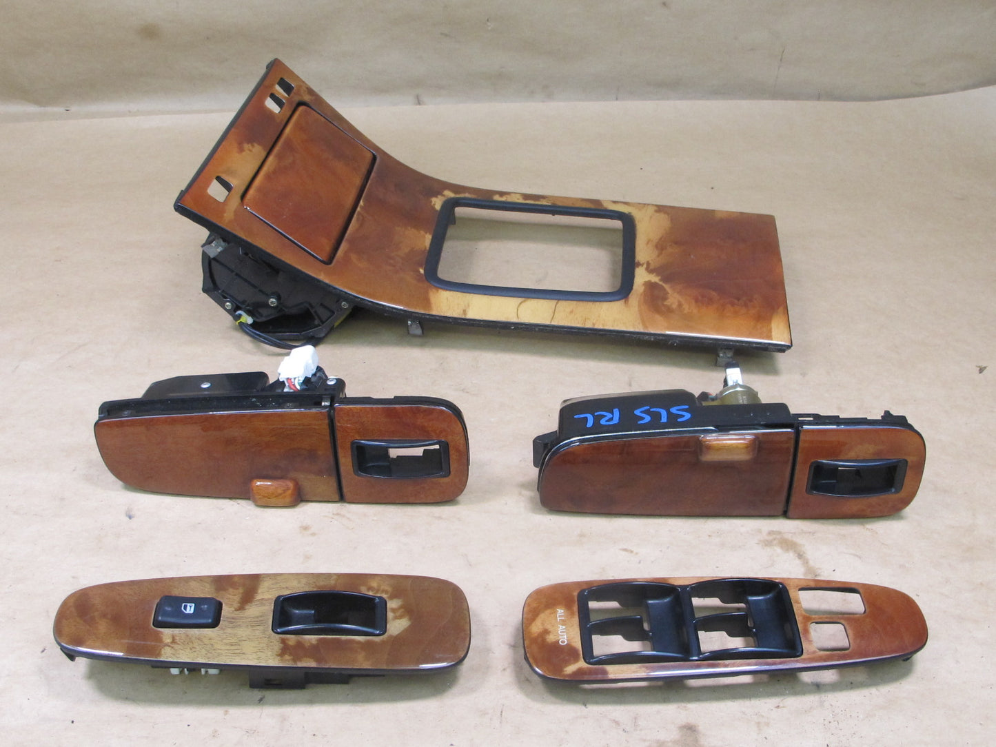 98-00 LEXUS LS400 UCF20 5pcs WOODGRAIN CENTER CONSOLE DOOR TRIM COVER SET OEM