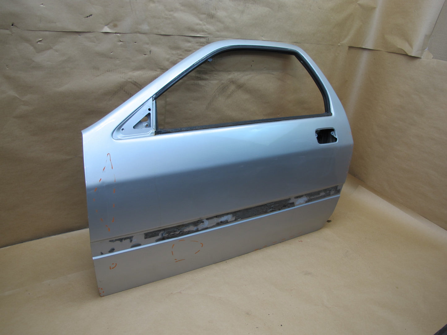 86-88 MAZDA RX7 COUPE LEFT DOOR SHELL PANEL SILVER OEM