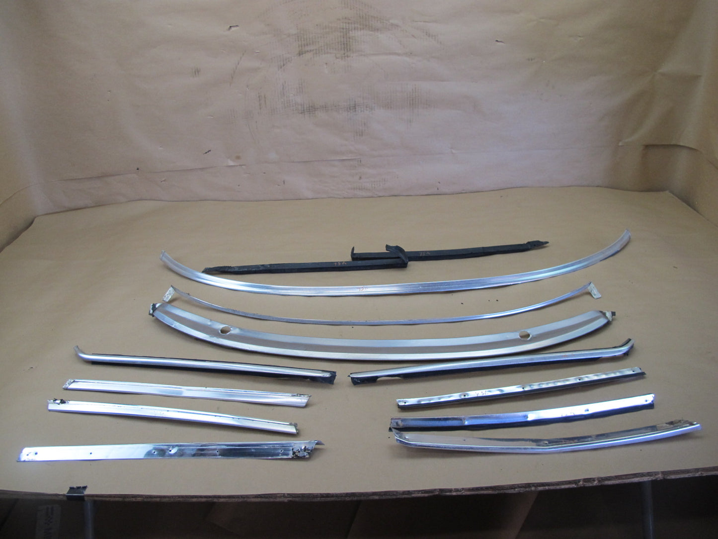 73-85 MERCEDES R107 WINDSHIELD DOOR CHROME TRIM MOLDING SET OEM