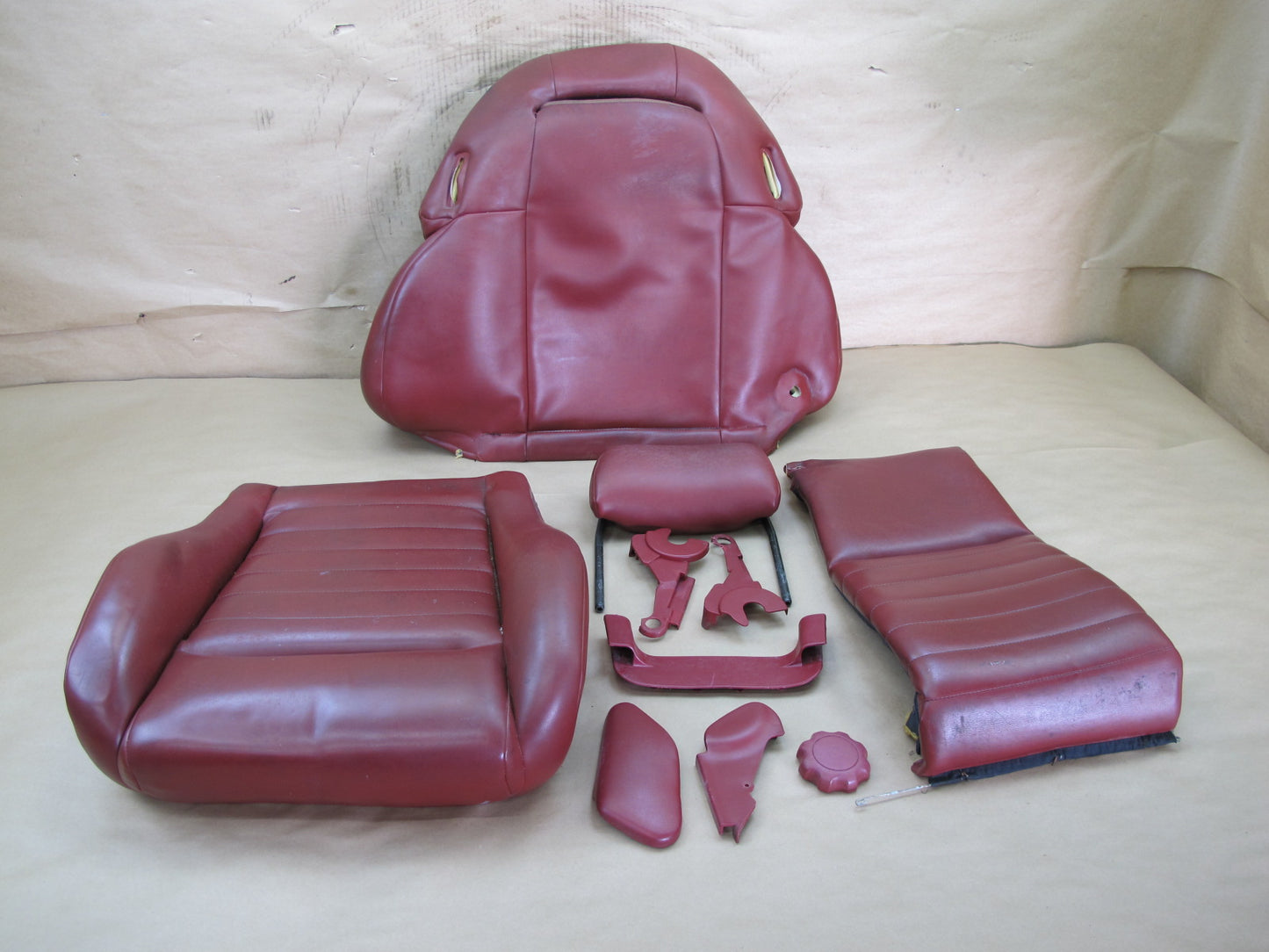 90-96 NISSAN Z32 300ZX FRONT RIGHT SEAT CUSHION BACK HEADREST TRIM SET RED OEM