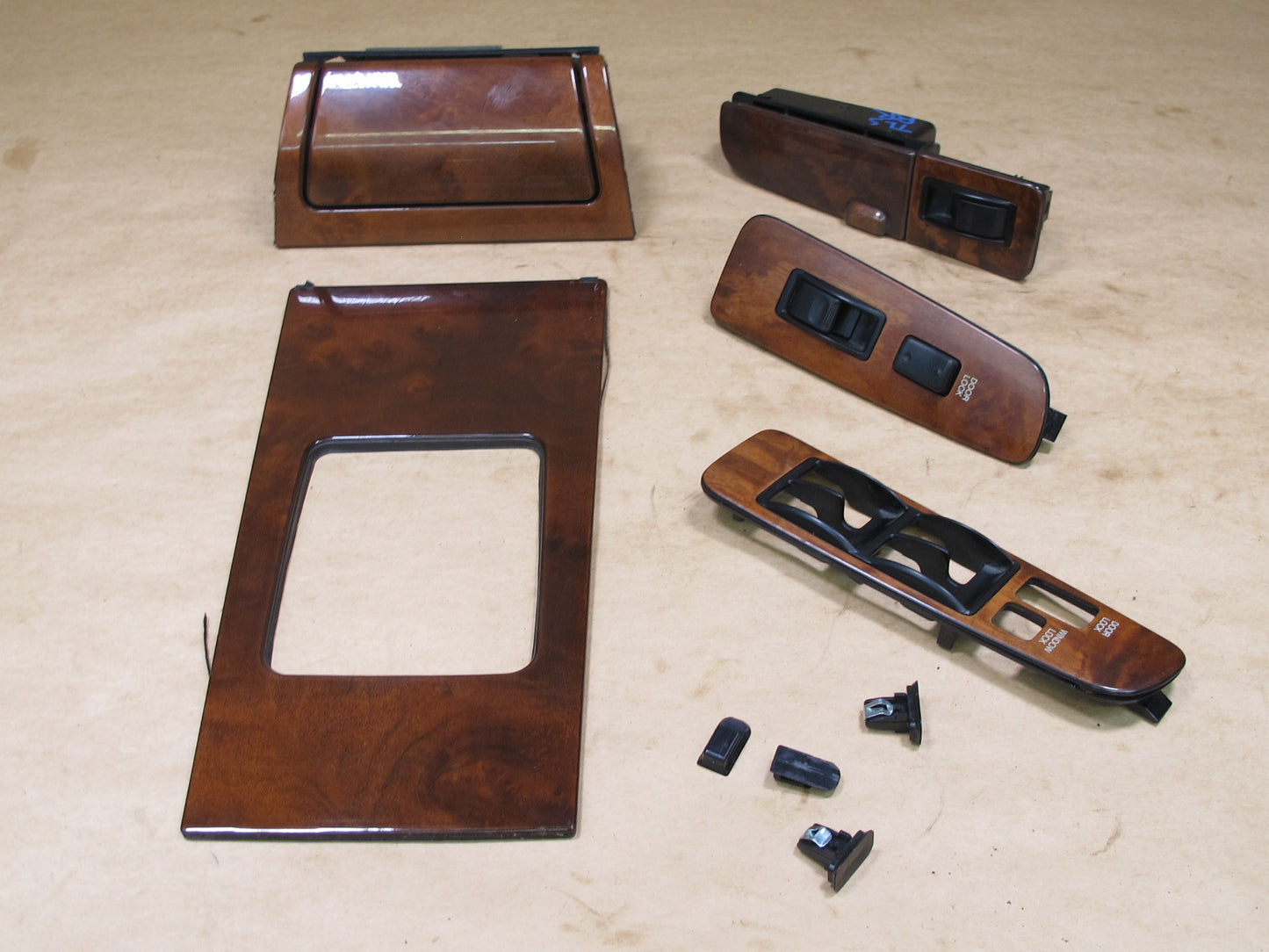 90-94 LEXUS UCF10 LS400 CONSOLE ASH TRAY WINDOW SWITCH WOOD TRIM BEZEL SET