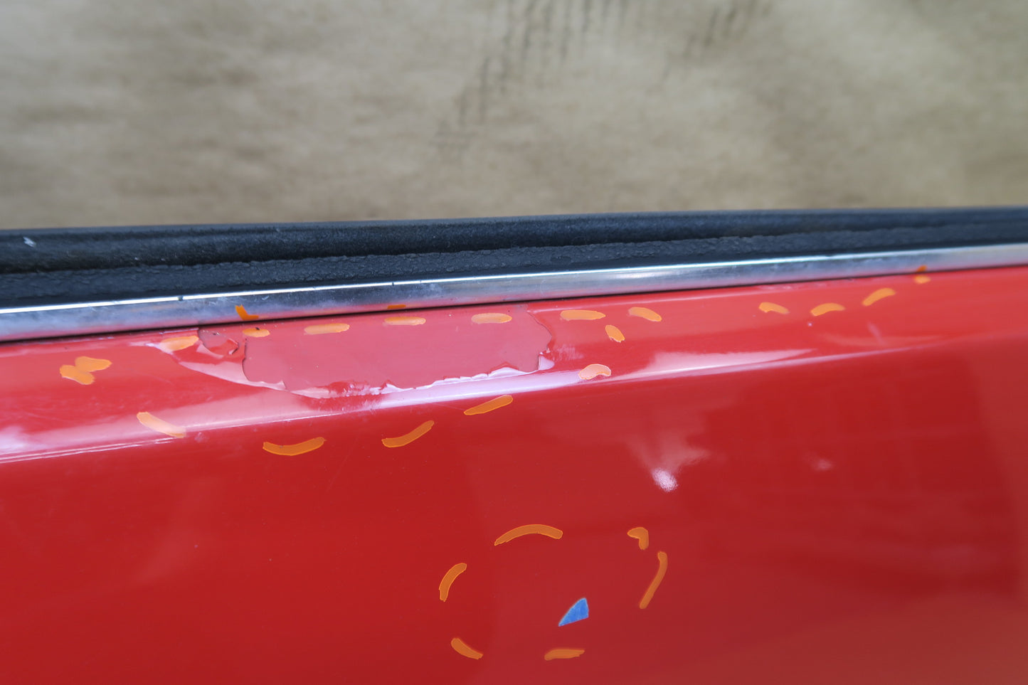 85-93 VW GOLF MK1 CABRIOLET LEFT DRIVER DOOR SHELL PANEL RED OEM