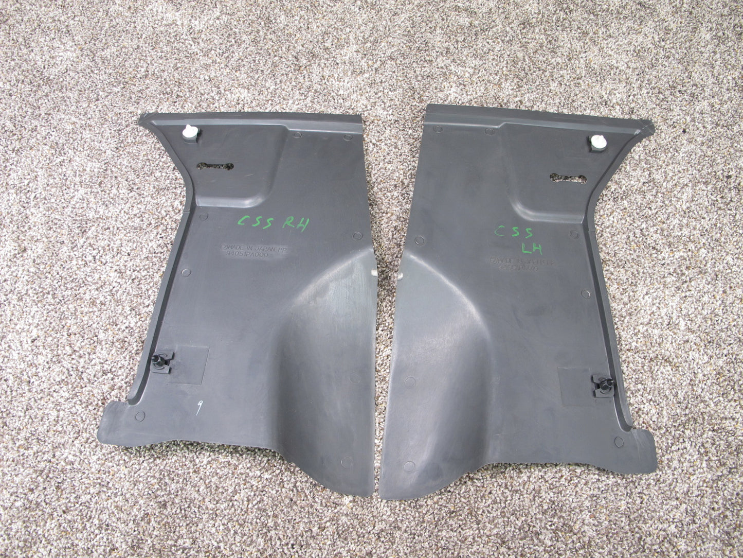 92-97 SUBARU SVX SET OF 2 REAR SEAT LEFT & RIGHT LATCH TRIM COVER PANEL OEM